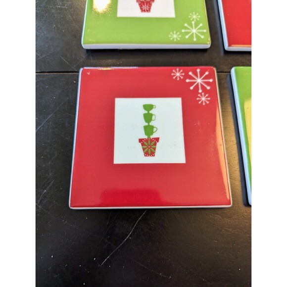 Starbucks Red White Green Holiday Coasters 2006 - Set of 4 - Picture 2 of 6